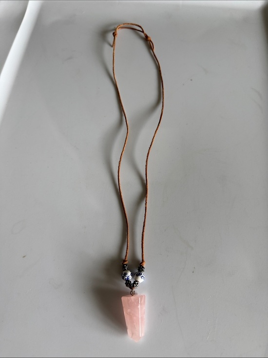Jewelry - Rose Quartz Pendant Necklace with Ceramic Bead Accents